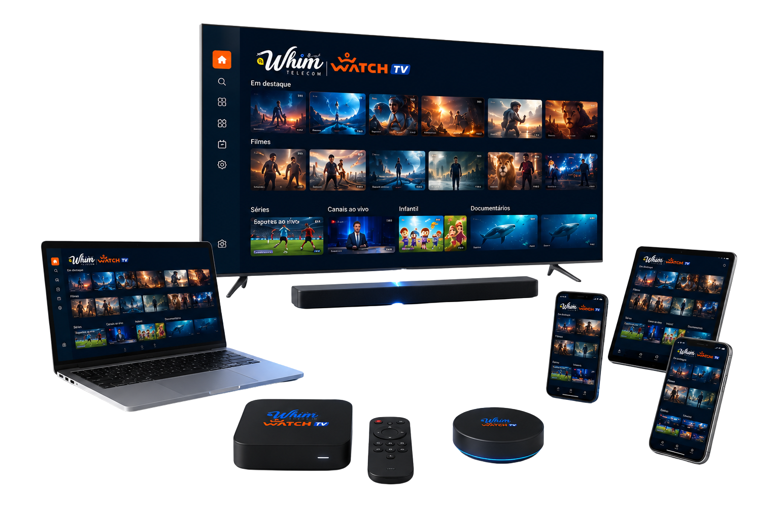 Whim + Watch disponível em Smart TV, computador, tablet, celular e aparelhos de streaming