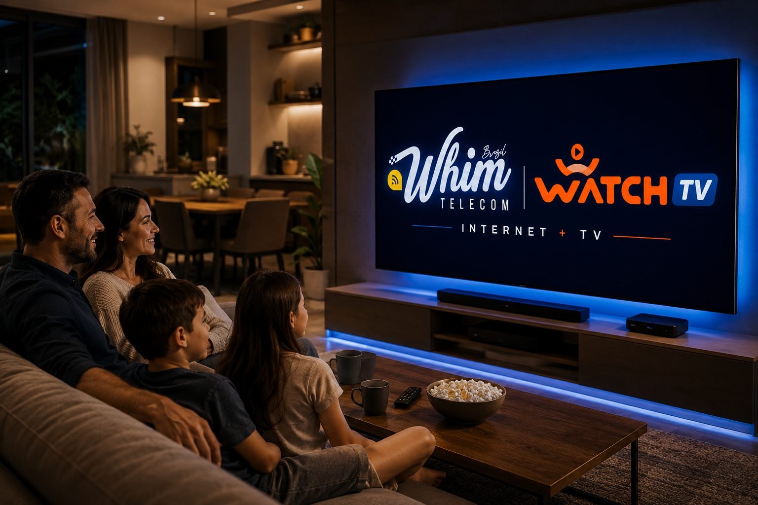 Família assistindo à Whim + Watch juntos